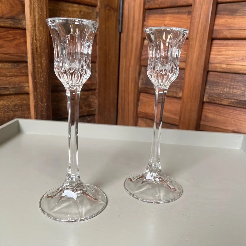 Clear Crystal Candlestick Holders - Pair